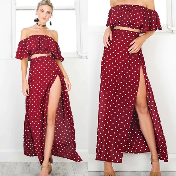 Dresses & Skirts - Off Shoulder Vintage Dot Long Maxi Dress